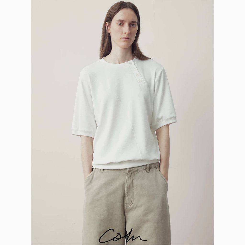 COLN Minimal Loose Slant Neck Polo Tee