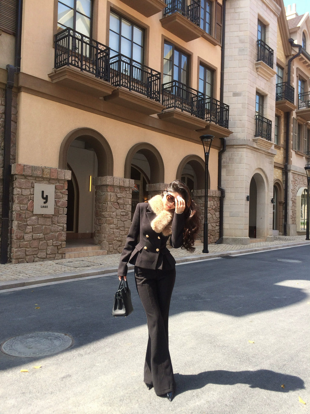 LLROGE Suit Double-breasted Short Woolen Jacket Set