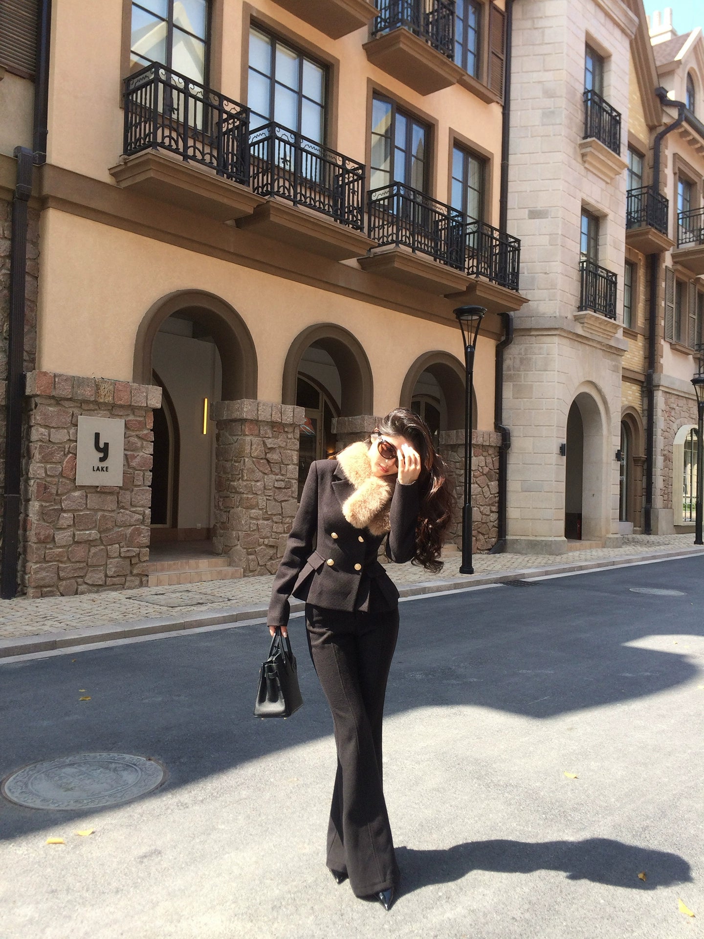 LLROGE Suit Double-breasted Short Woolen Jacket Set