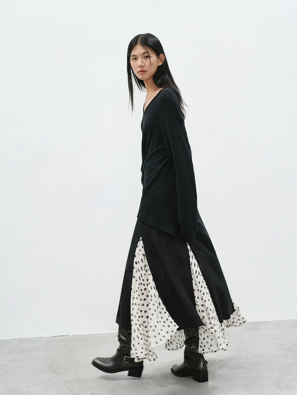 EIGHTHMONTH Splicing Polka Dot Mesh Skirt