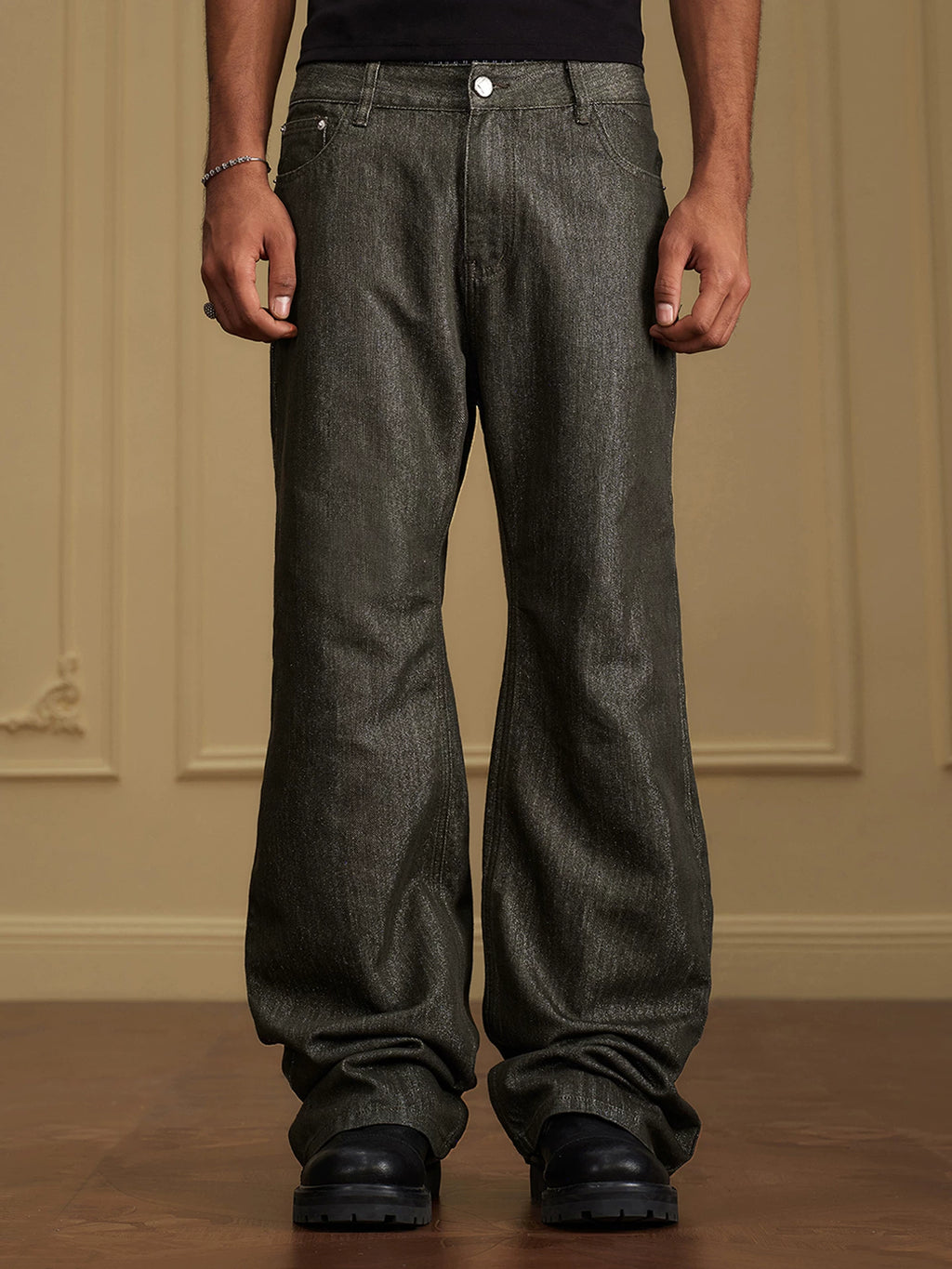 YADcrew Vintage Mid-Rise Reflective Cotton Jeans