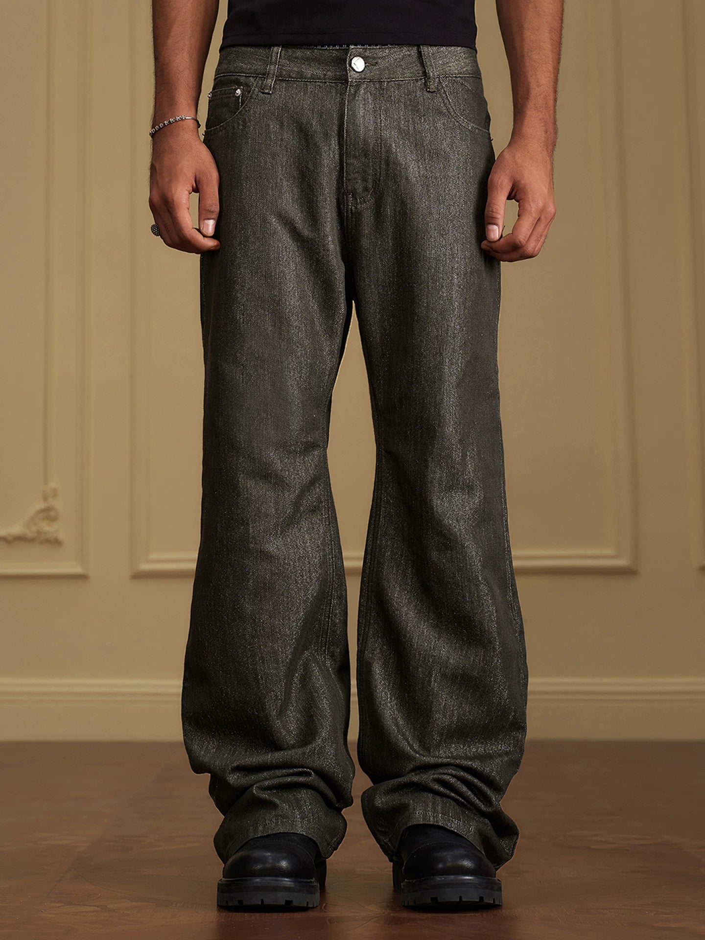 YADcrew Vintage Mid-Rise Reflective Cotton Jeans