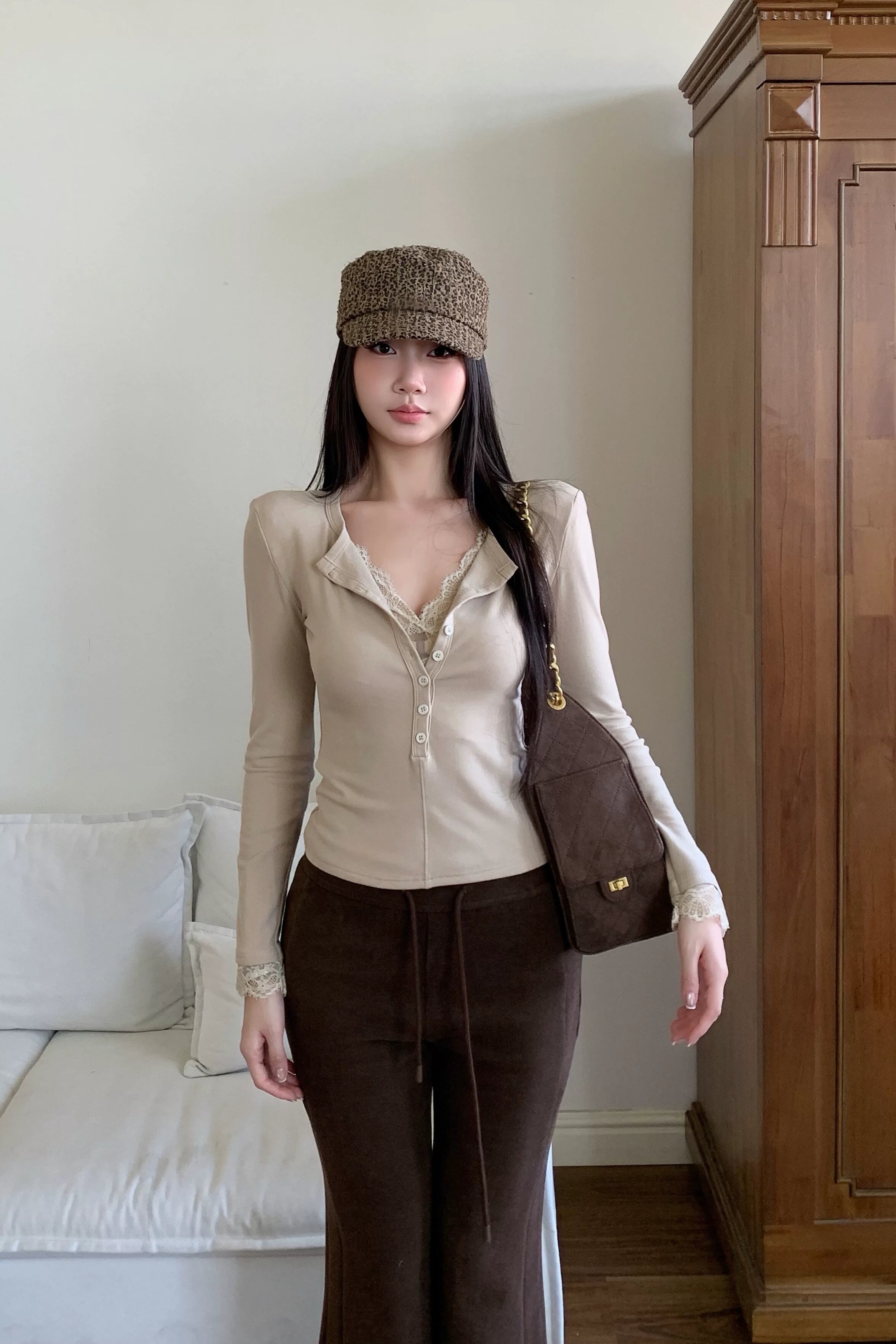 WITHMIN Slim Lace Fake Two Pieces Skinny Long Sleeves