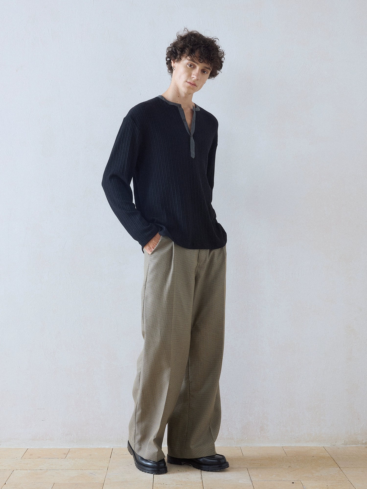 DIMC Henry Collar Button Casual Long Sleeve