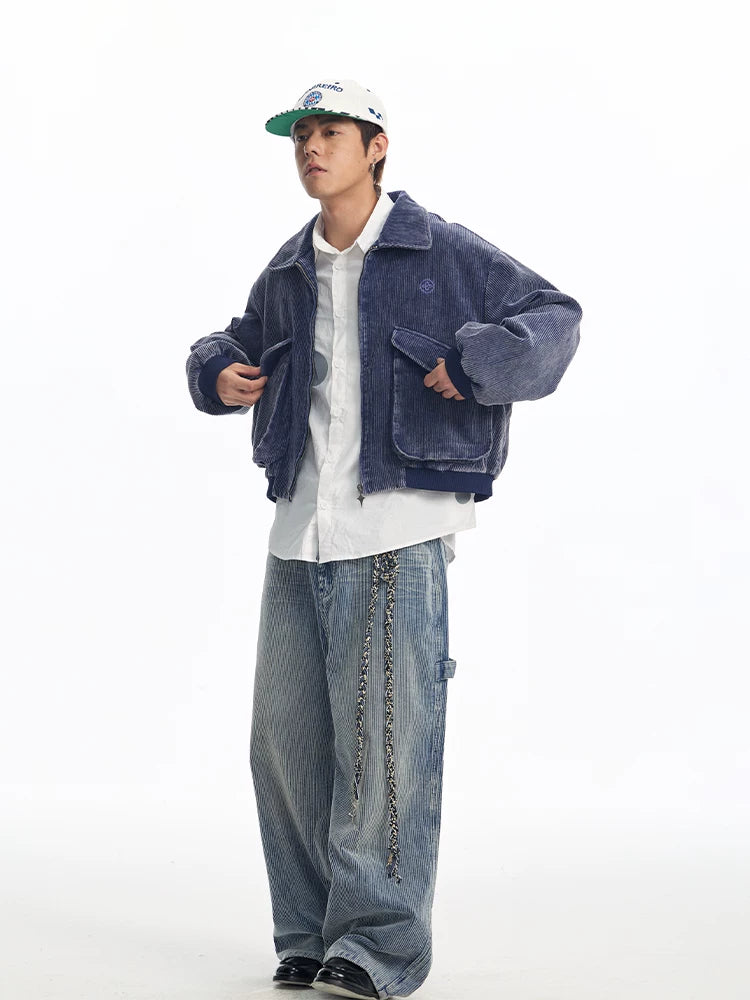 CoosRetro Vintage Big Pocket Corduroy Logo Embroidered Jacket