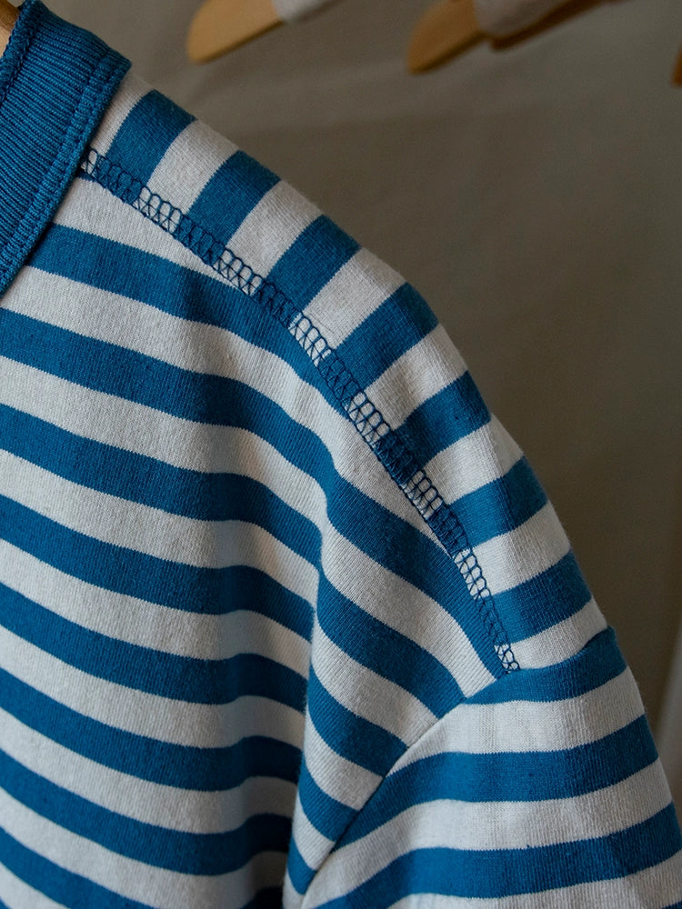 PrintAce Retro Shell Buckle Light Blue Striped Loose Tee