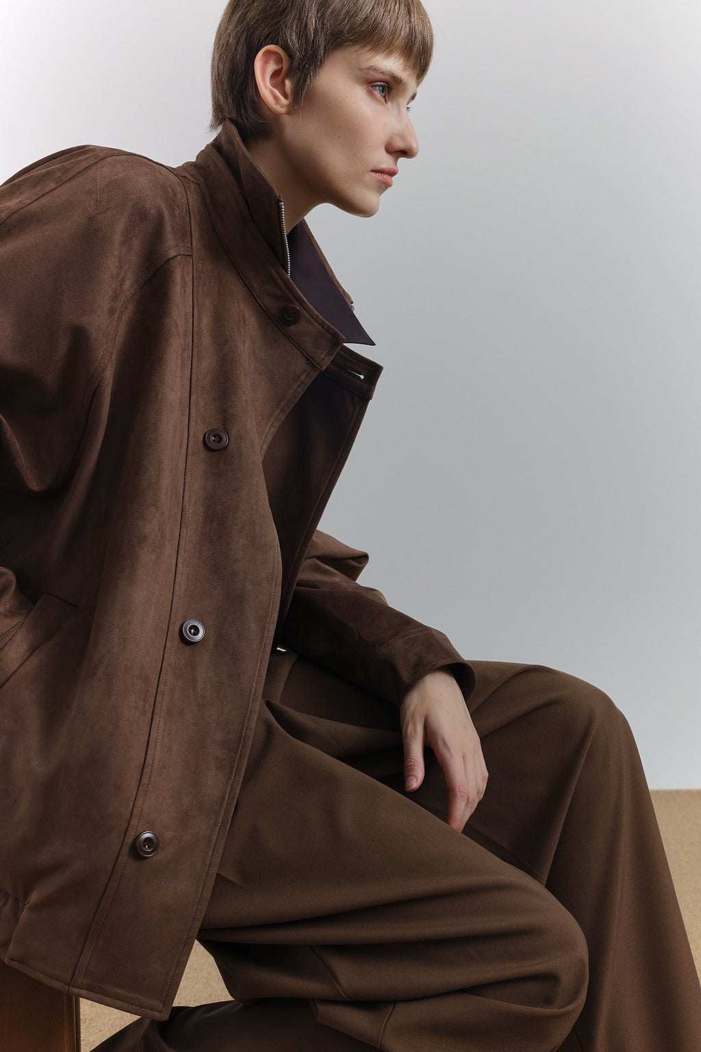 COLN Suede Double-neck Double-breasted Jacket