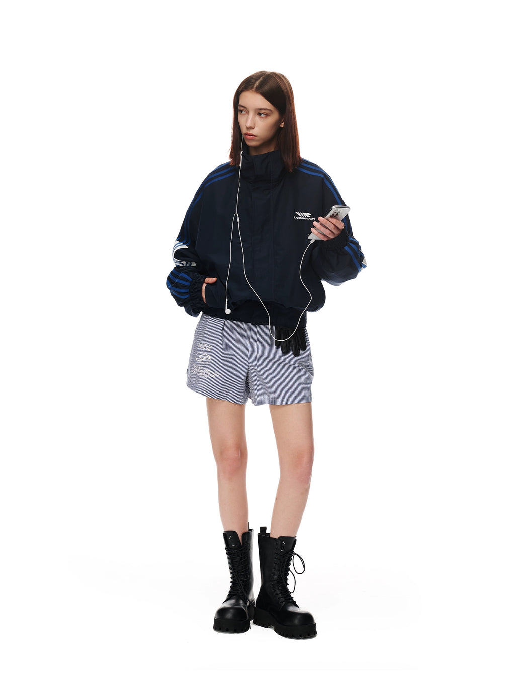Loopsoon Four-bar Color-matching Stand-up Collar Loose Blazer