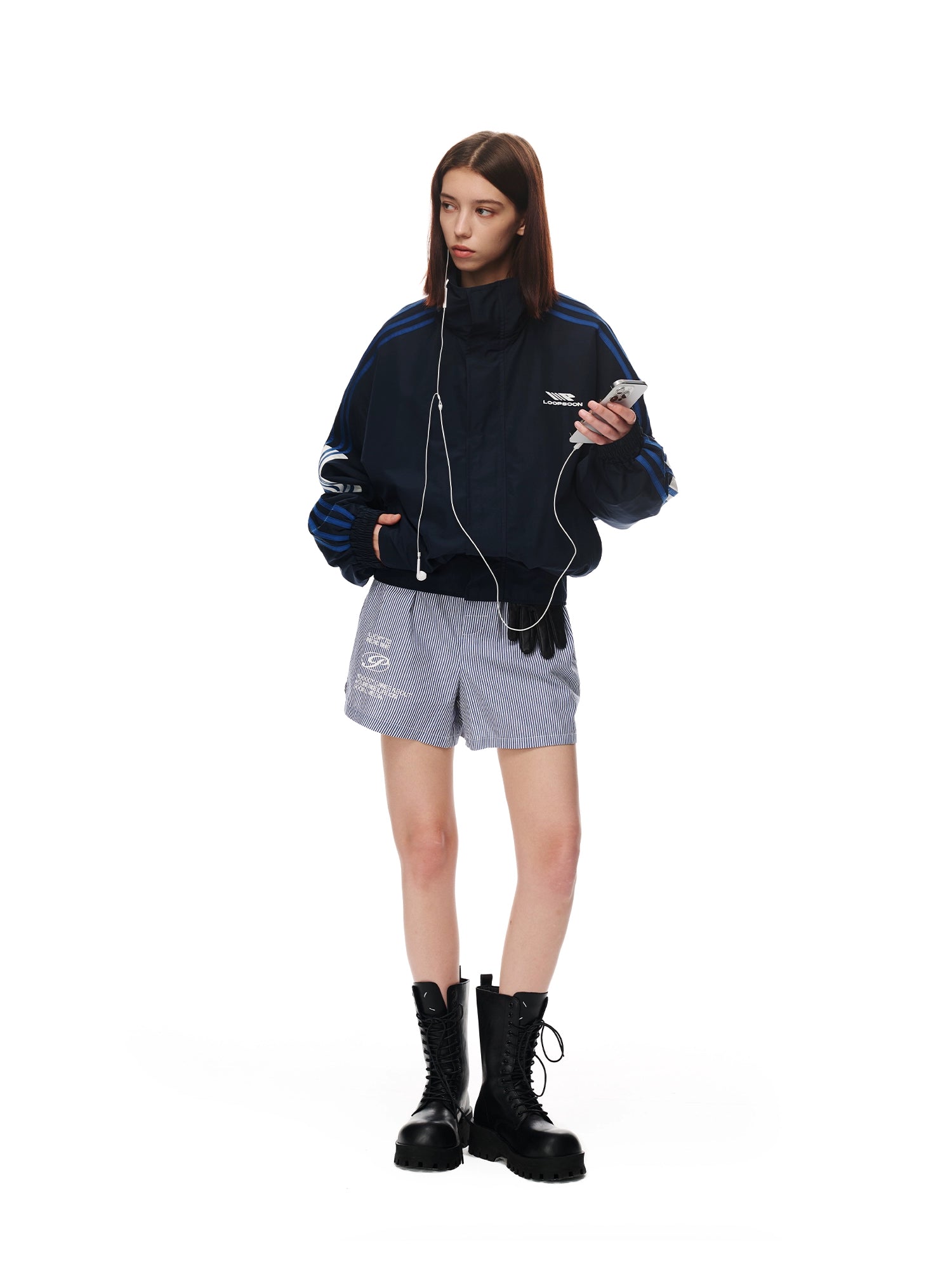 Loopsoon Four-bar Color-matching Stand-up Collar Loose Blazer