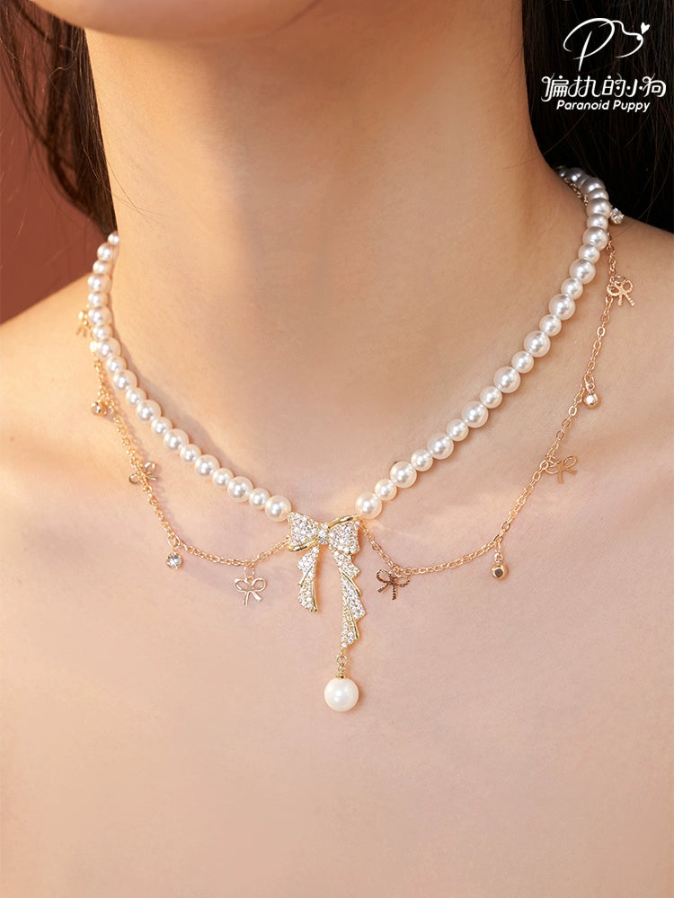 ParanoidP Bow Pearl Fringed Necklace