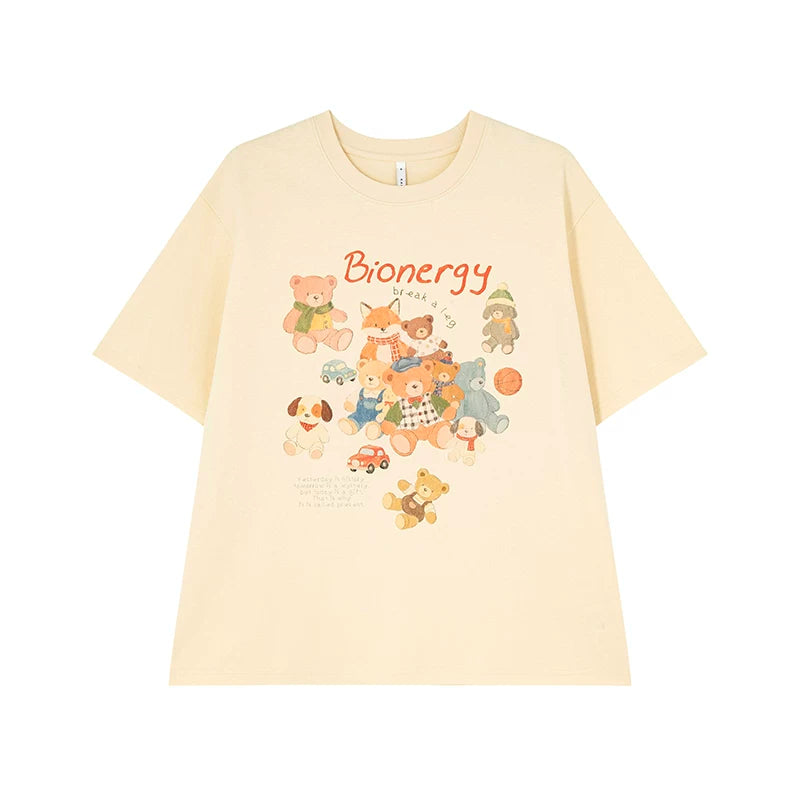 KANO Cartoon Bear Pullover Round Neck Casual Tee