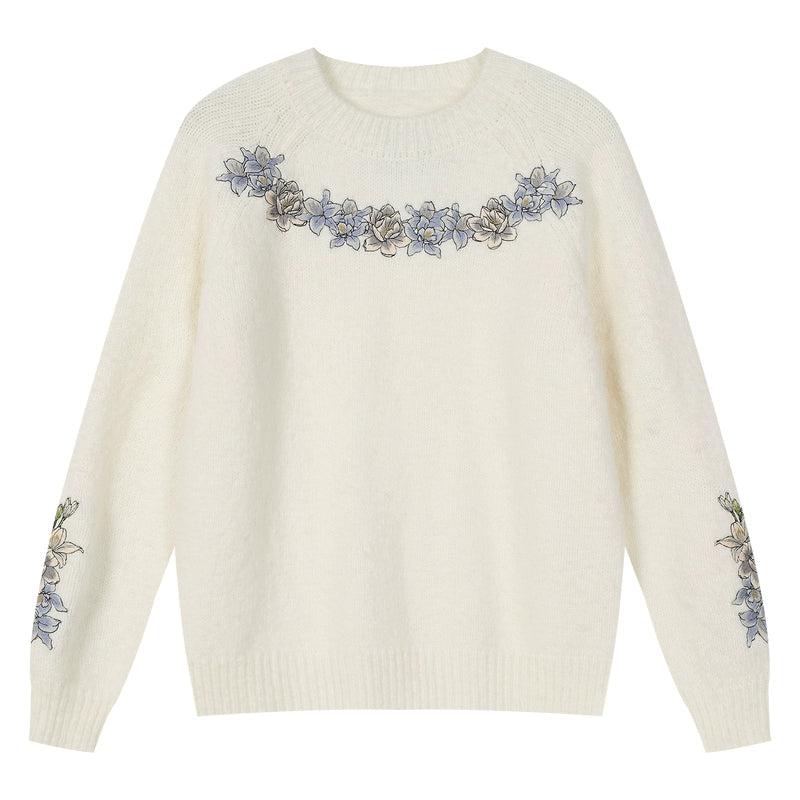 MEDM Floral Mohair Casual Crew Neck Sweater