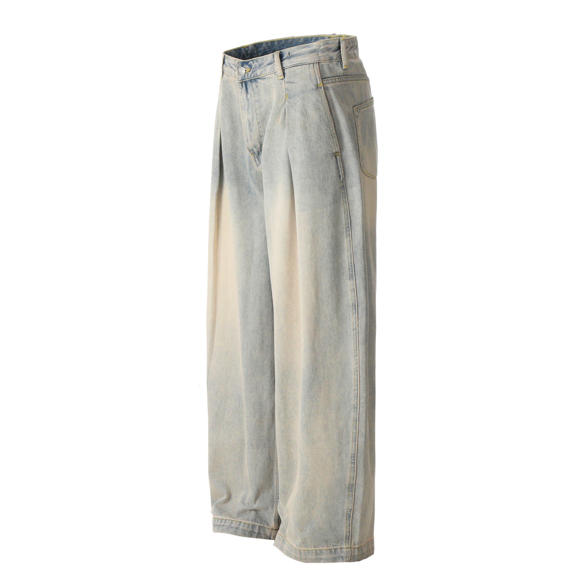 11KN retro washed old jeans pleated loose wide-leg trousers
