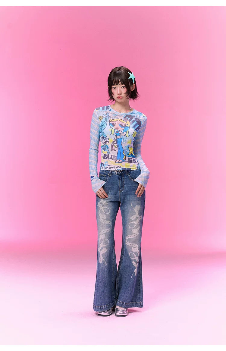 BJHG [Flying Girl Police Joint Name] Sweet and Cool Slim-fit Long Sleeve Blouse