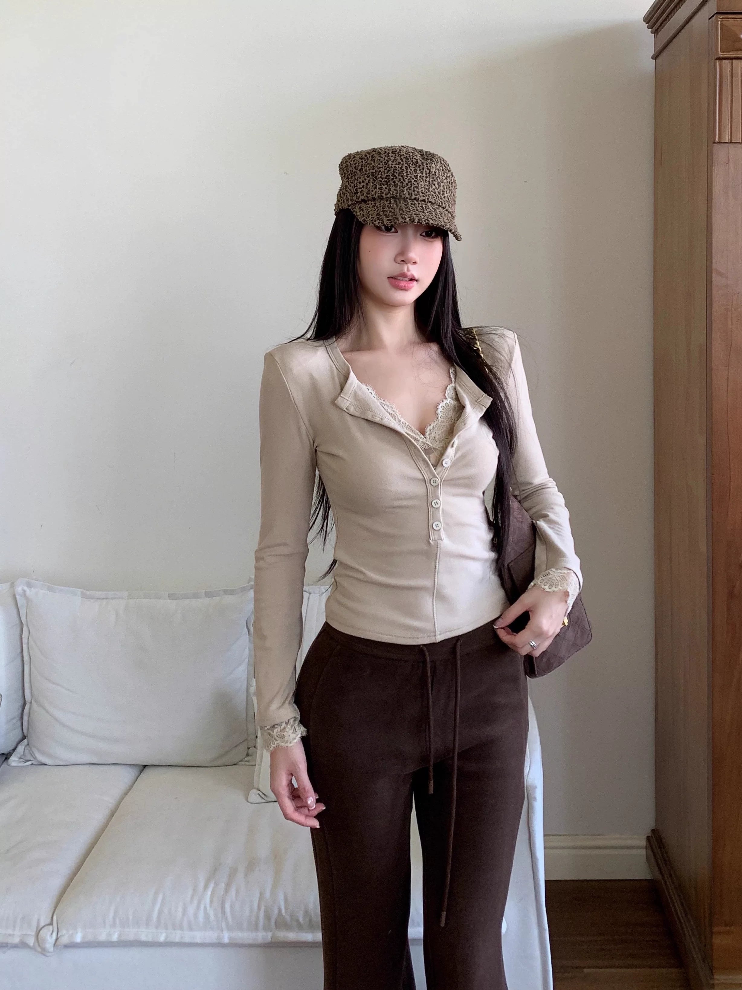 WITHMIN Micro-pull Low-rise Thin Fleece Straight-leg Pants