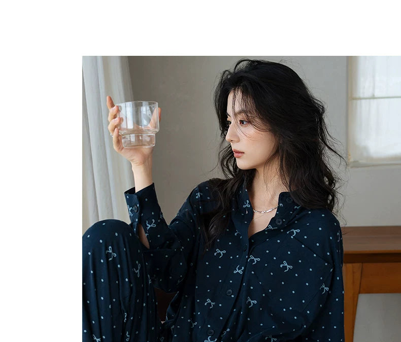 YUENEI Cotton Long-sleeved Trousers Loungewear Pajamas