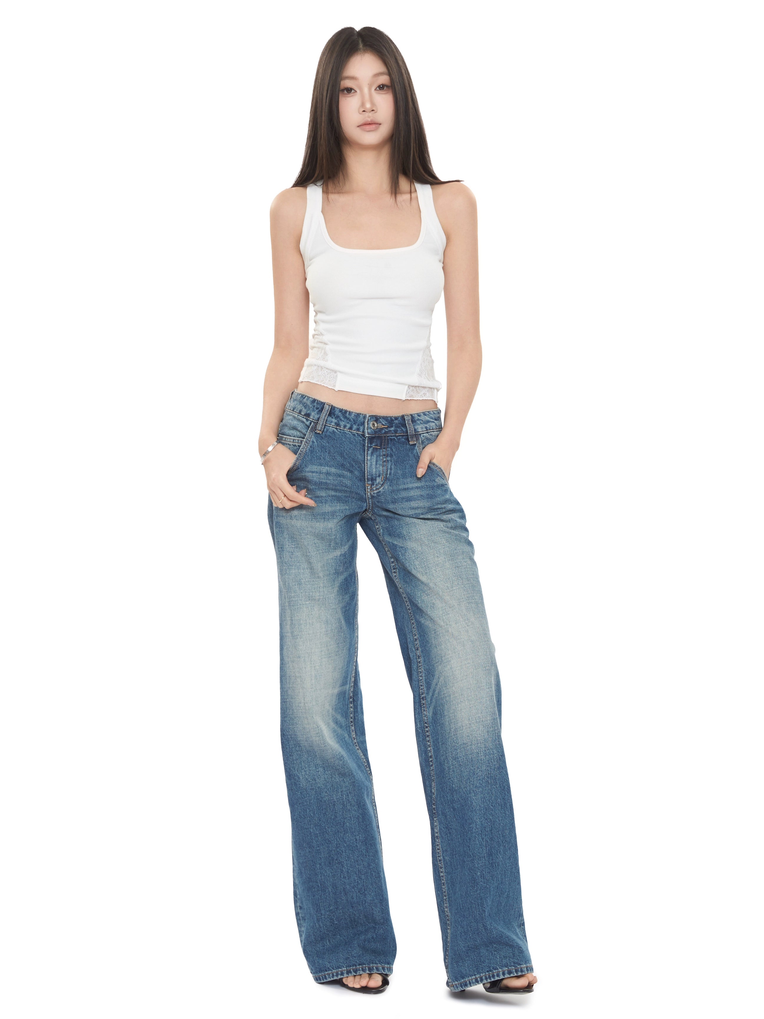 WITHMIN Low Waist Slack Skinny Straight Jeans