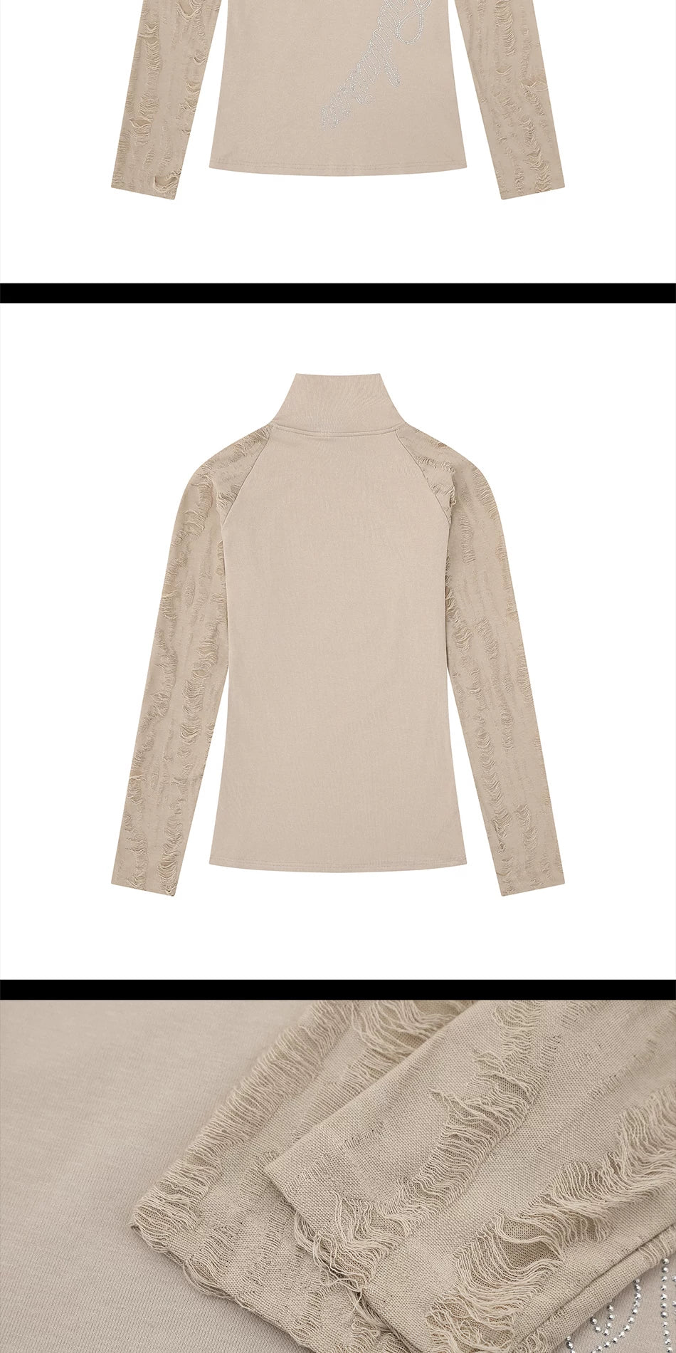 Zuocisankon High Neck Slim Fit Hot Diamond Long Sleeves