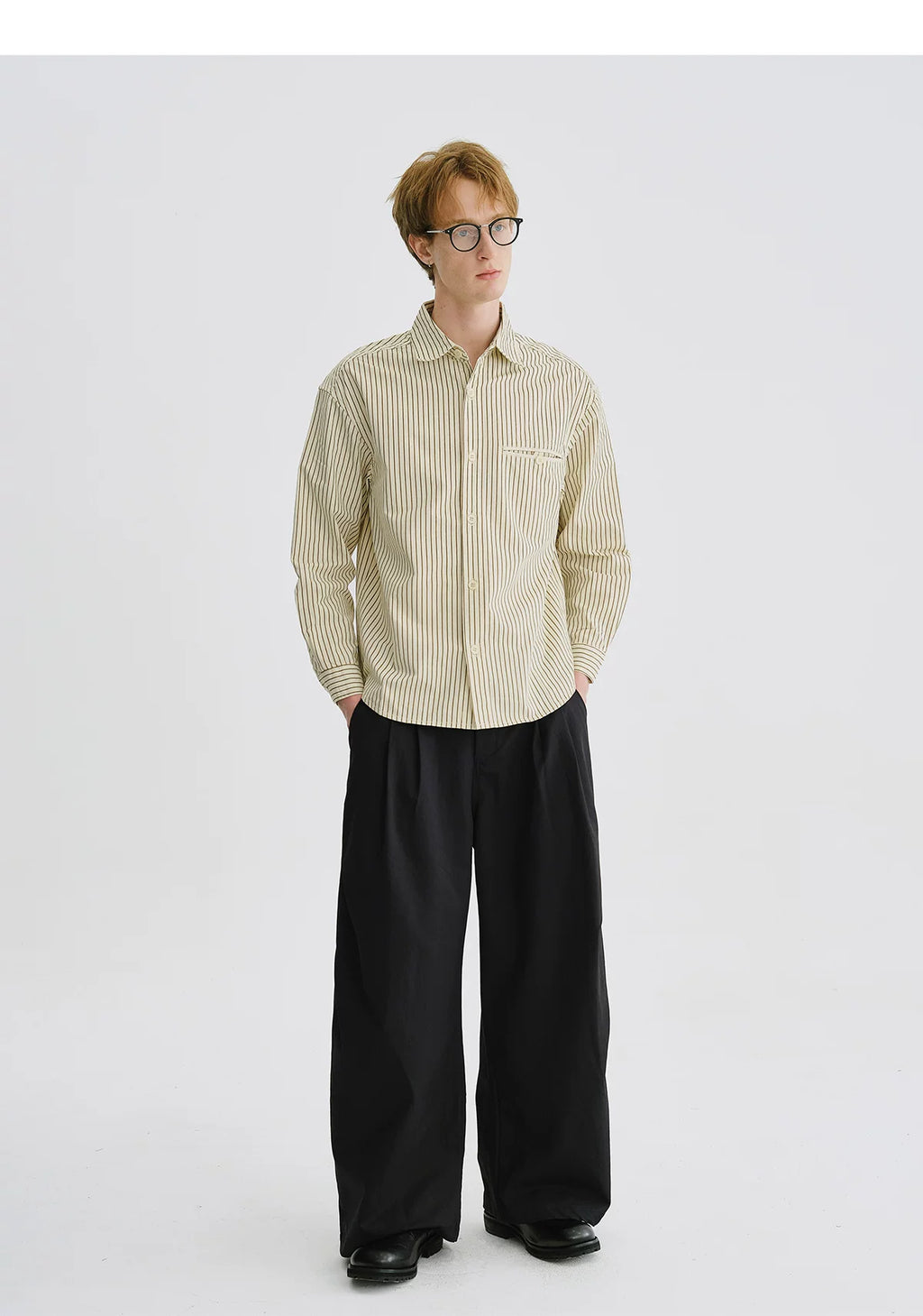 LIVINGTOWN Minimalist Pinstripe Lapel Loose Shirt
