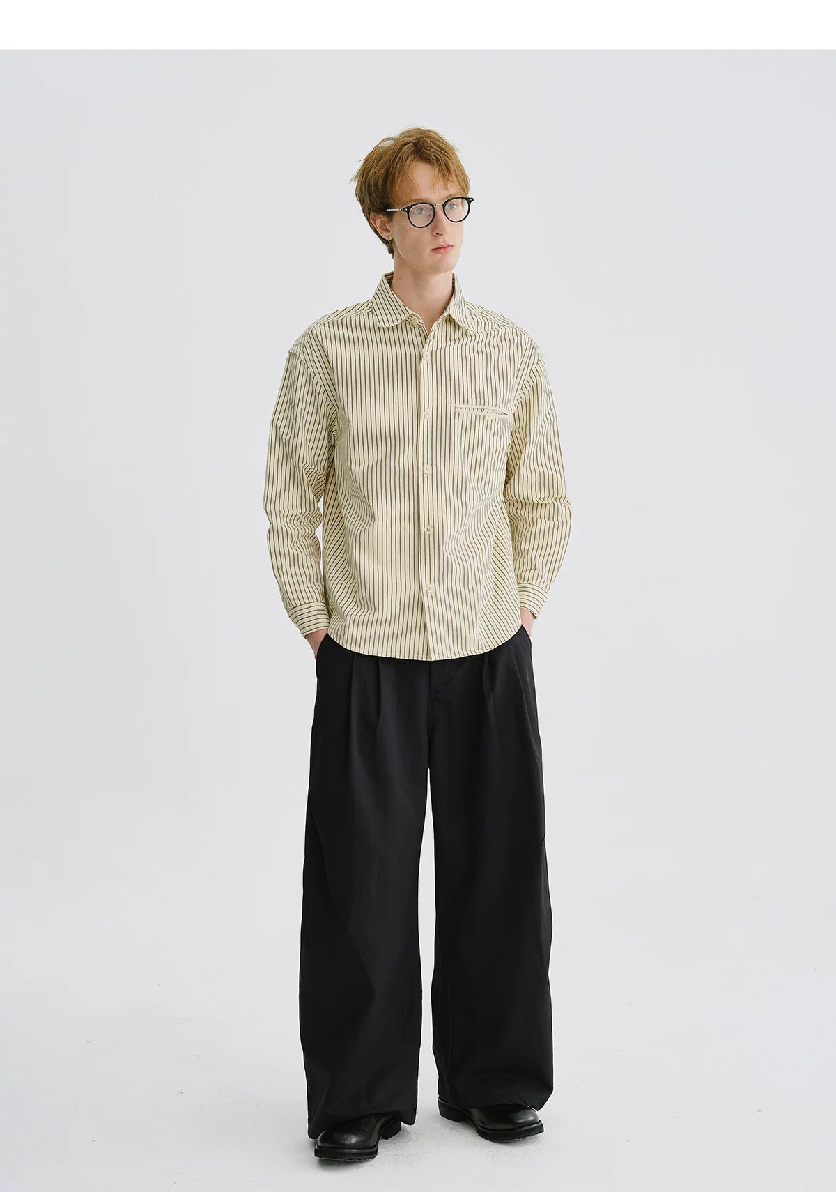 LIVINGTOWN Minimalist Pinstripe Lapel Loose Shirt