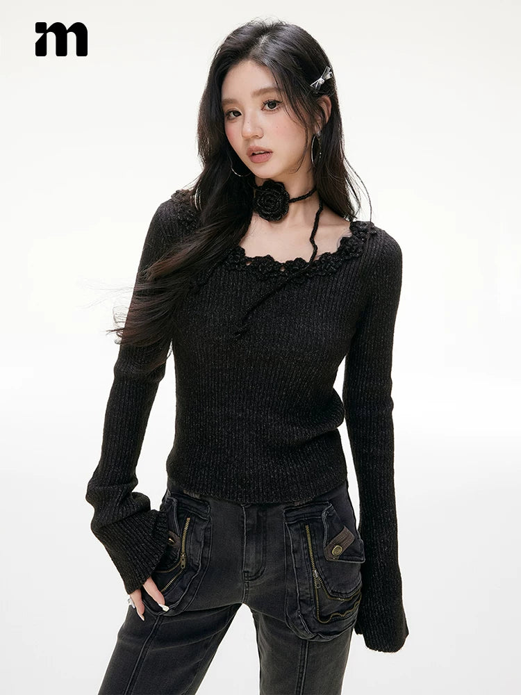 Imone U Neckline Three-dimensional Rose Decorative Long Sleeve