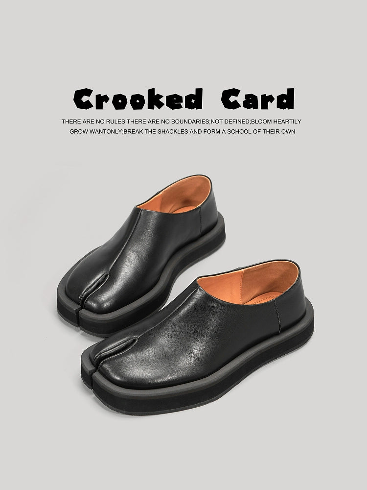 CROOKED CARD Leather Platform Split-toe Shoes