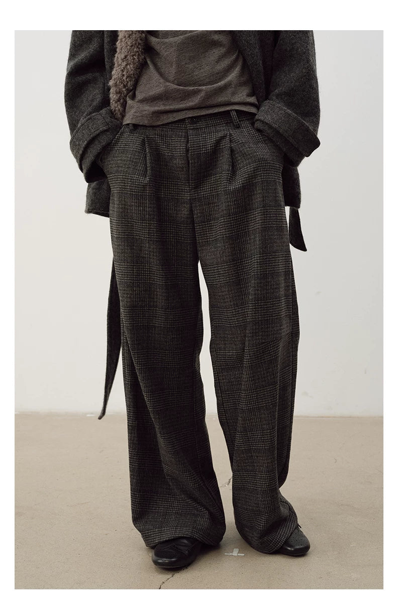 NOT UGLY Vintage Double-pleated Loose Plaid Casual Pants
