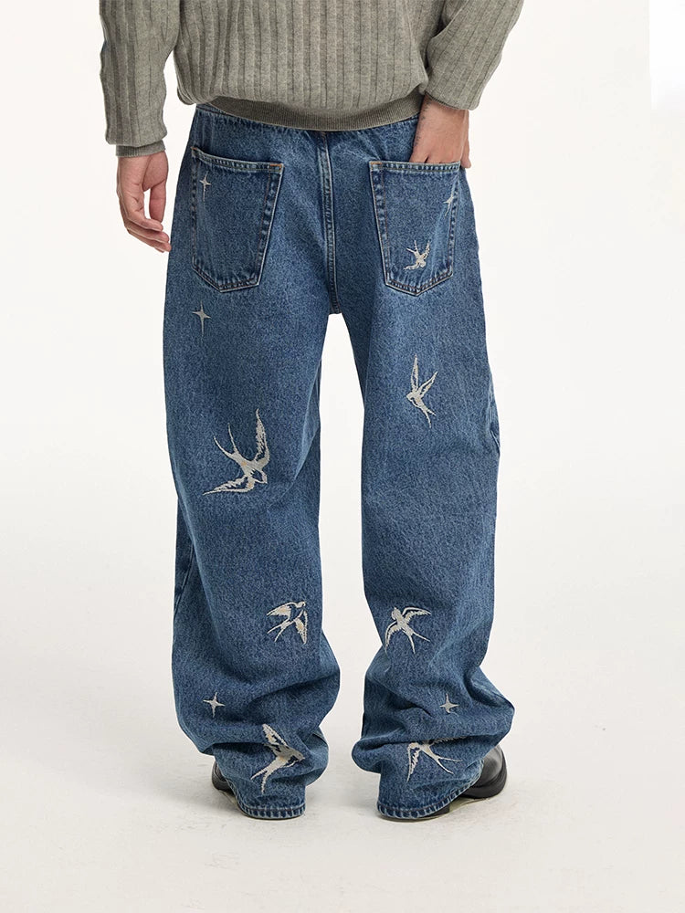 CoosRetro Embroidered Washed Old Jeans