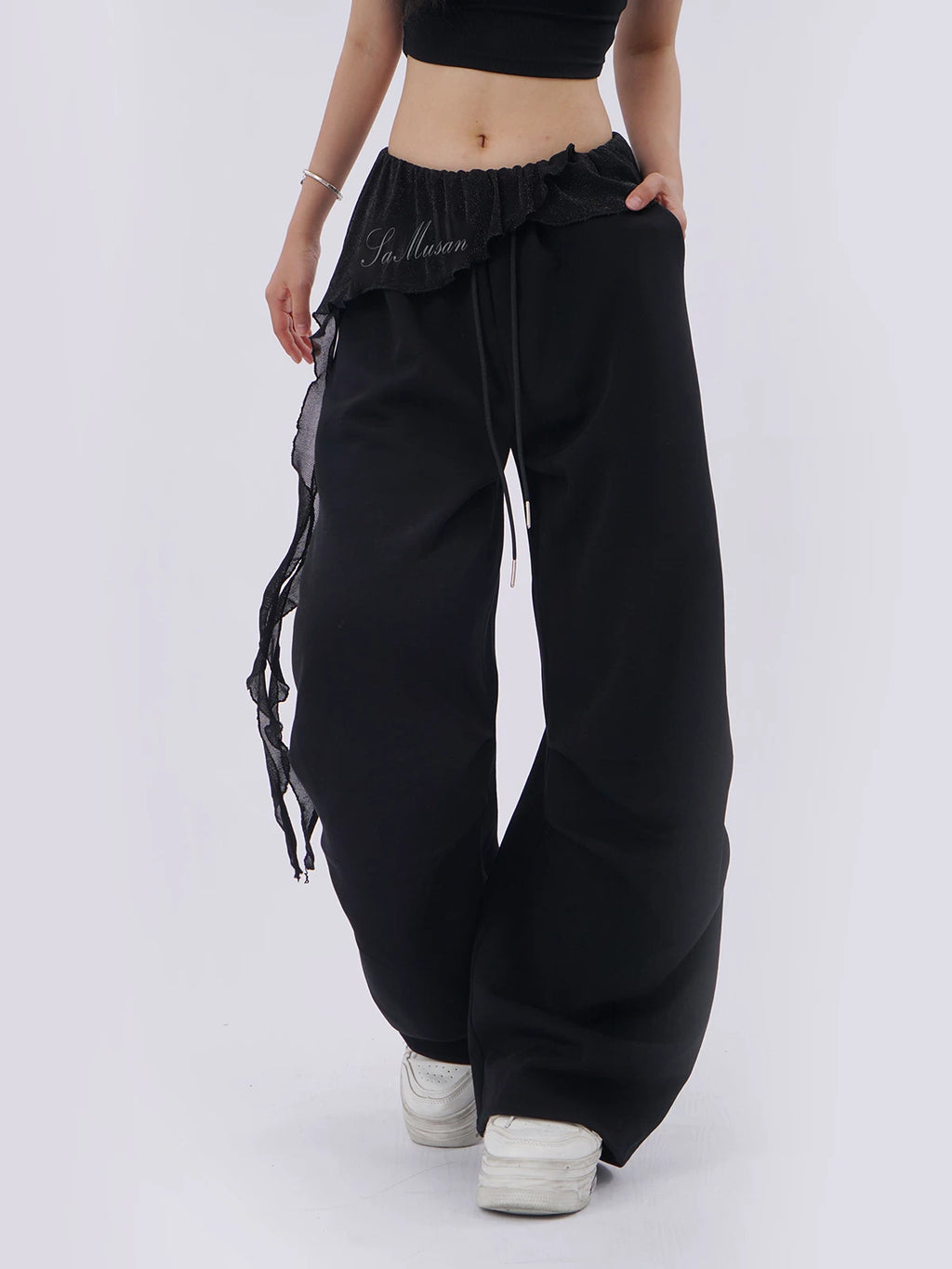 SAMUSAN Mesh Long Streamer Splicing Loose Wide-leg Pants