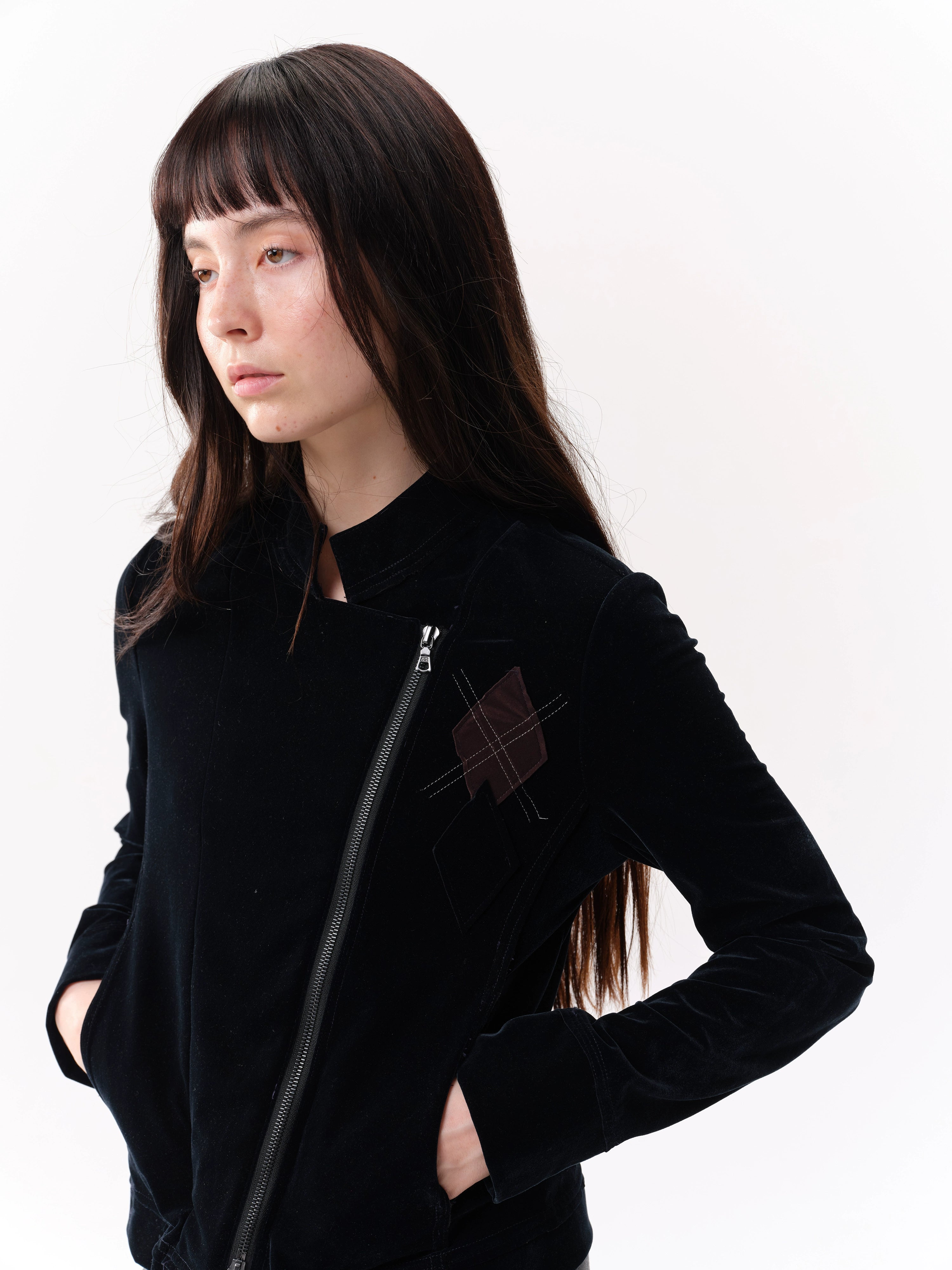 NOT UGLY Velvet Slanted Placket Rhombus Line Jacket