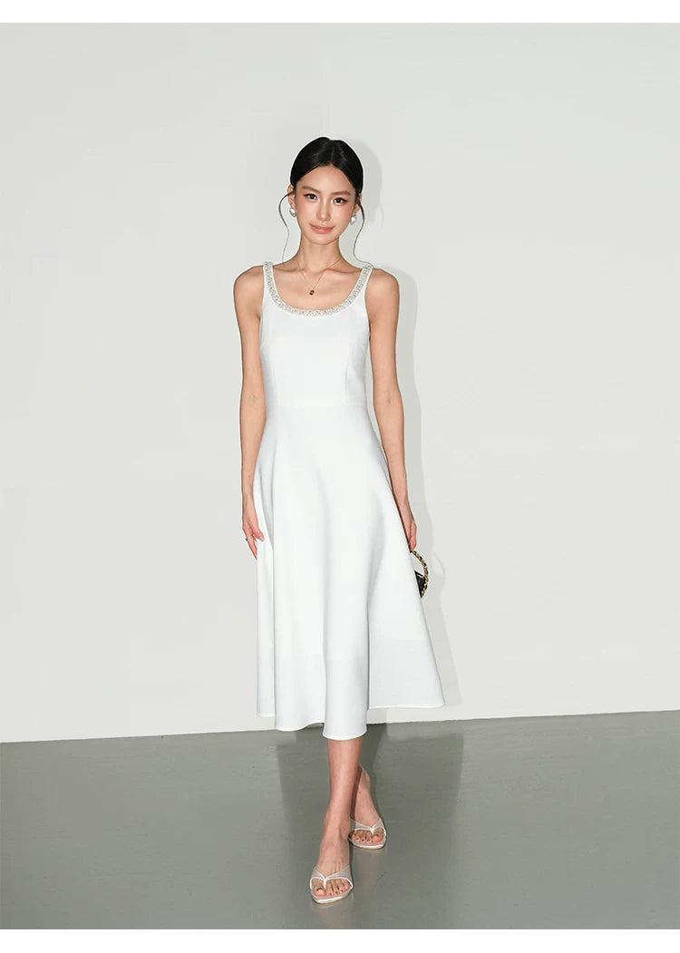 NEVA HU Beaded Temperament Suspender Dress
