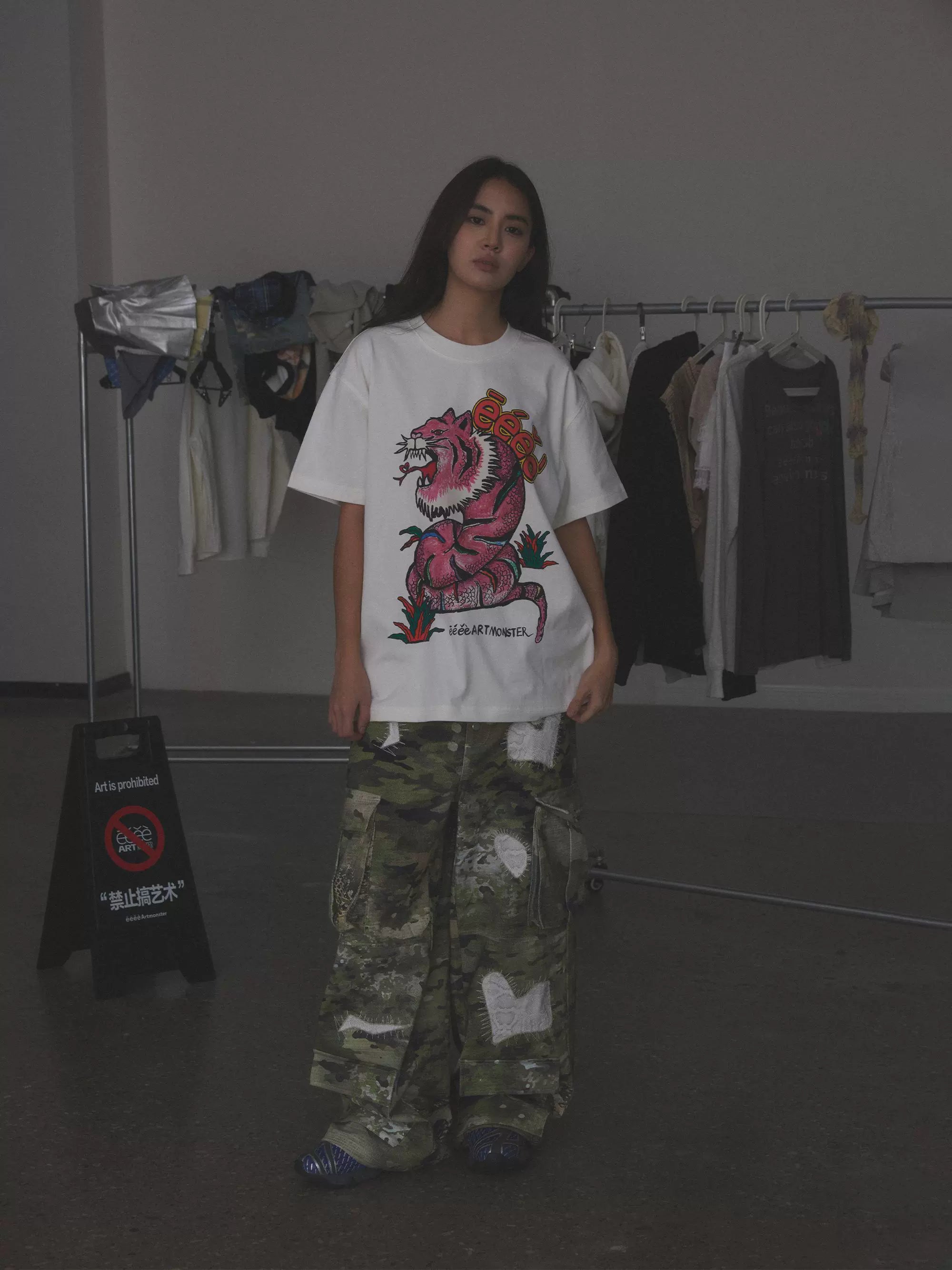 EeeeArtmonster Year of The Snake Limited Print Crew Neck Hand Painted Graffiti Tee