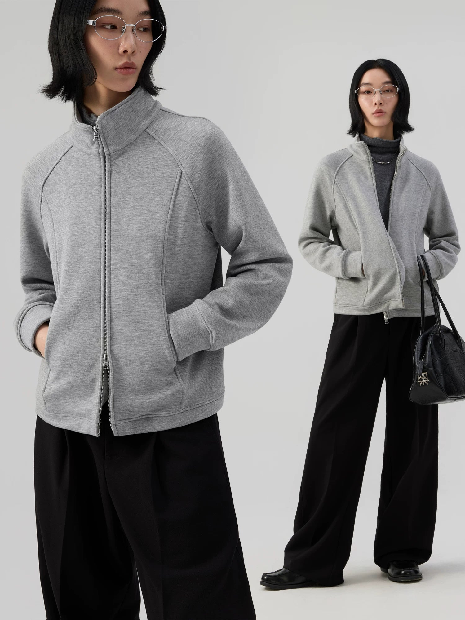 Sameuoo Stand-up Collar Short Sweater Jacket