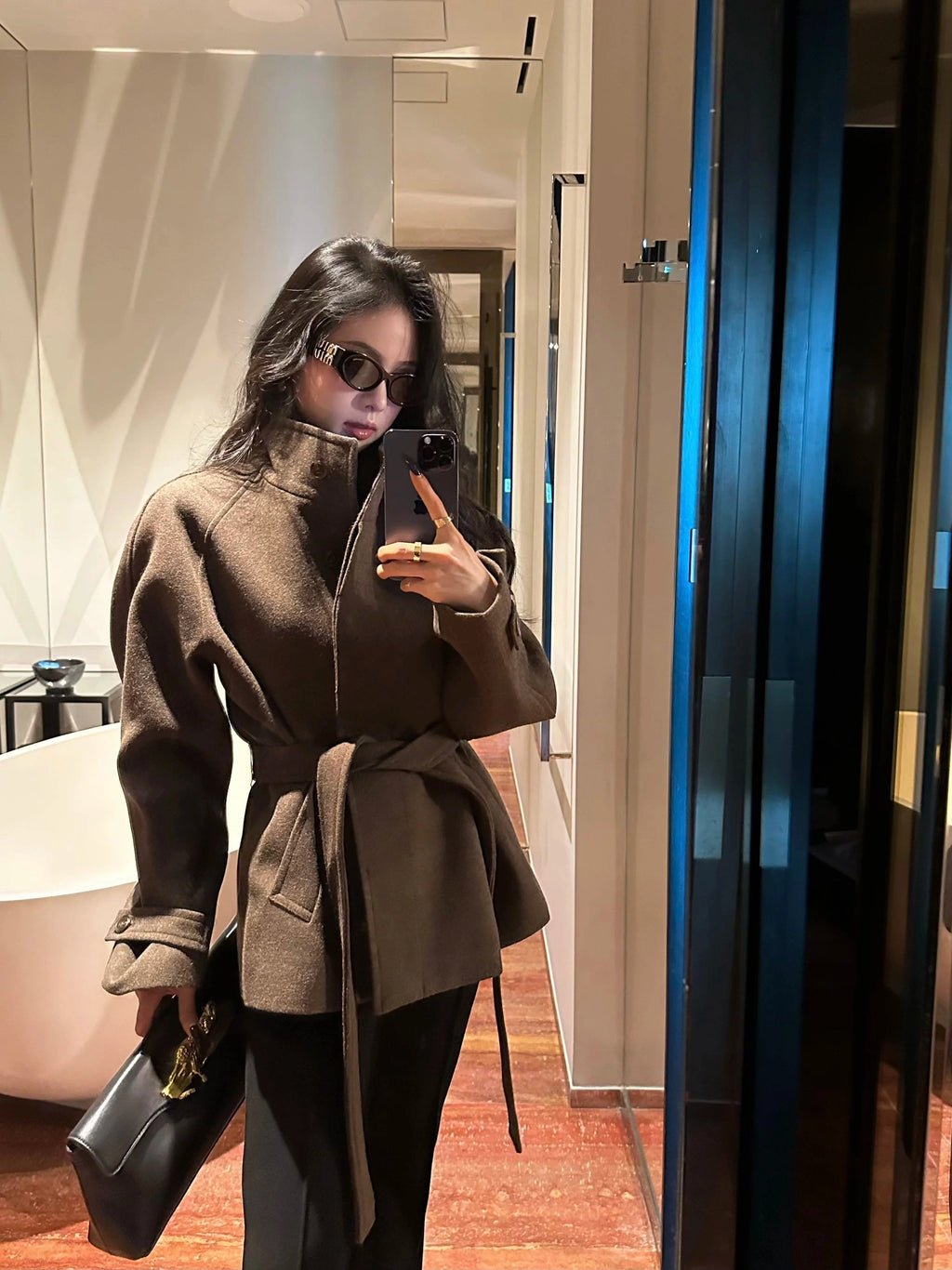 CHUYUQI Extravagant Woolen Belt Shorts Jacket