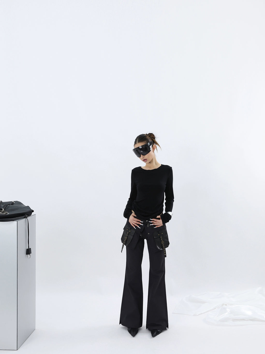 FUZZYKON Retro Three-dimensional Pocket Tooling Flared Pants