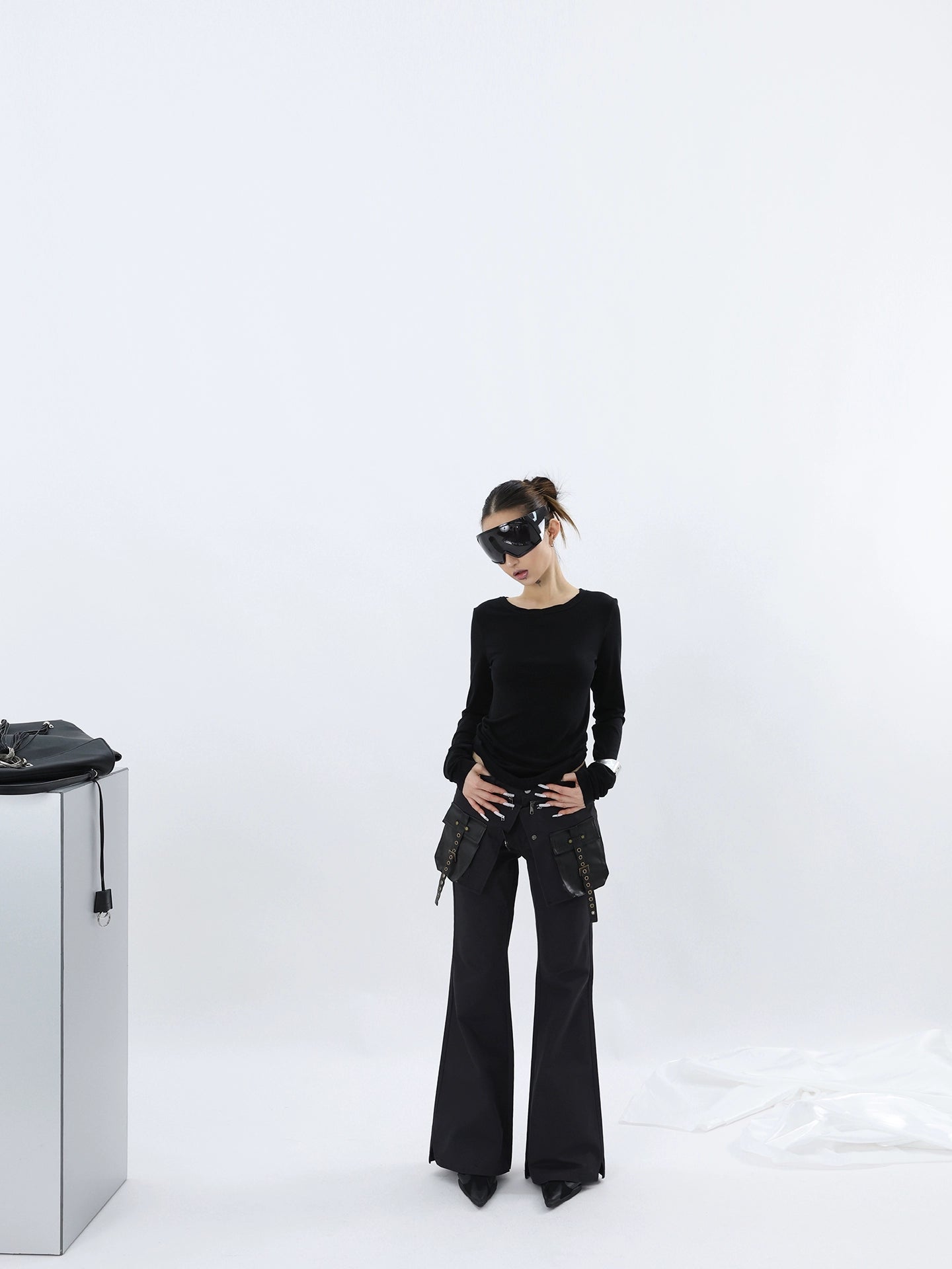 FUZZYKON Retro Three-dimensional Pocket Tooling Flared Pants