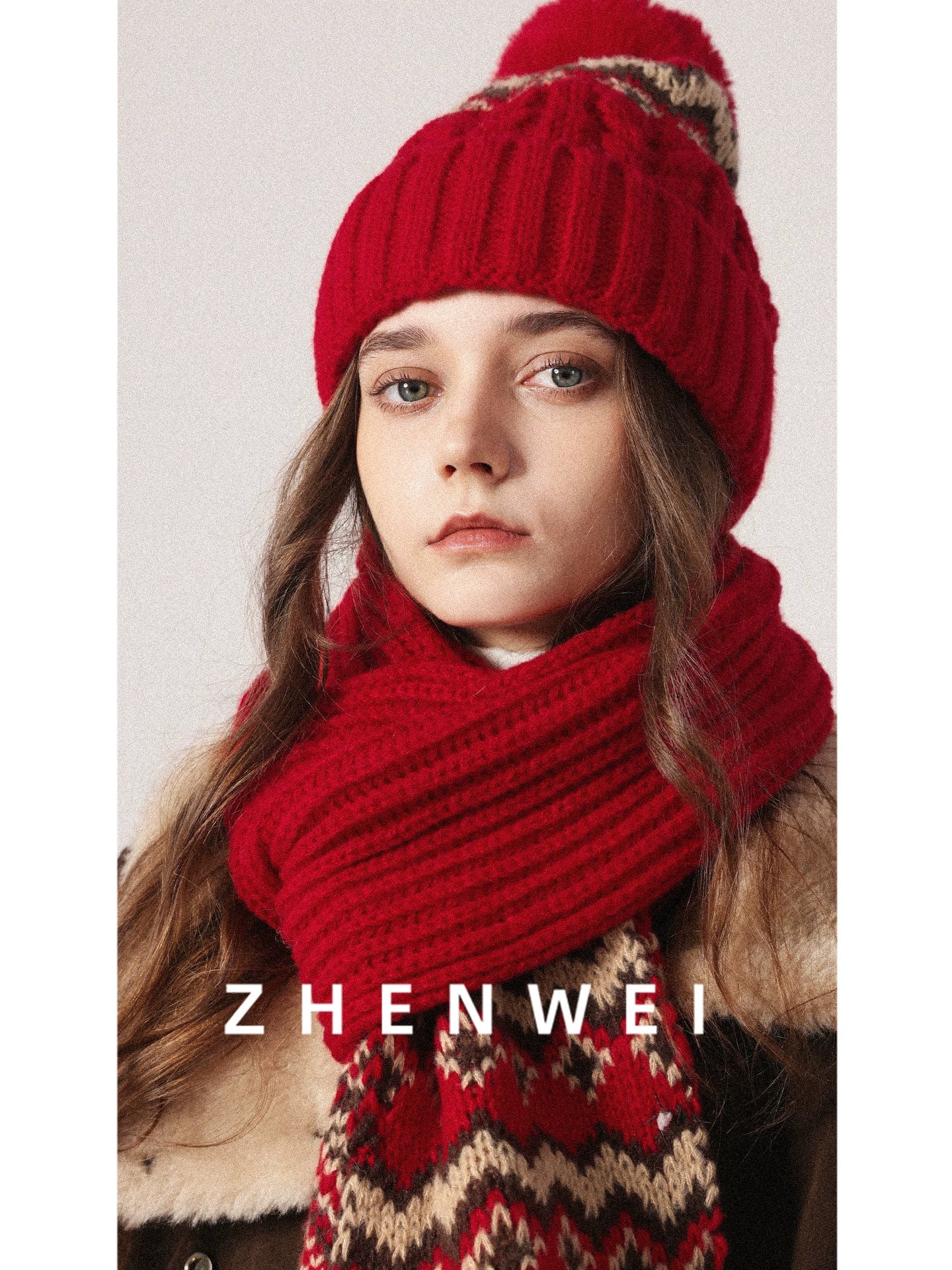 ZHENWEI Fair Island Style Scarf Hat Two-piece Set
