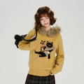 Girlyhalo Vintage Jacquard Collar Hooded Knitted Sweater