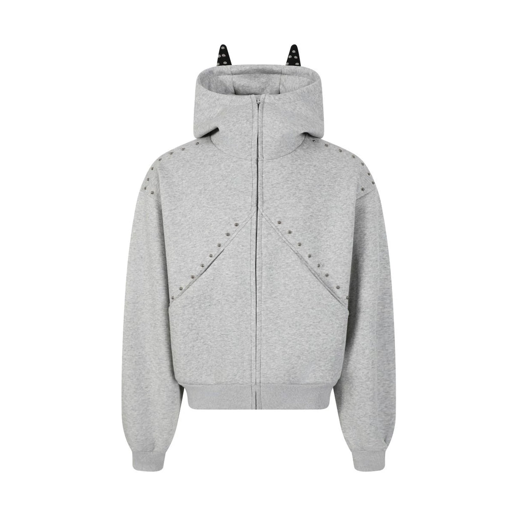 Zuocisankon Dog Ears Rivet Zip Cardigan Sweater