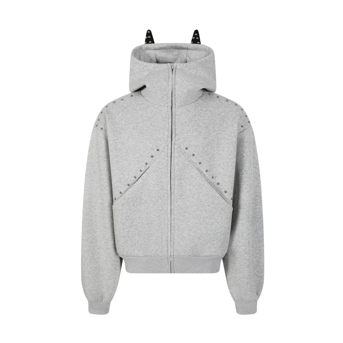 Zuocisankon Dog Ears Rivet Zip Cardigan Sweater