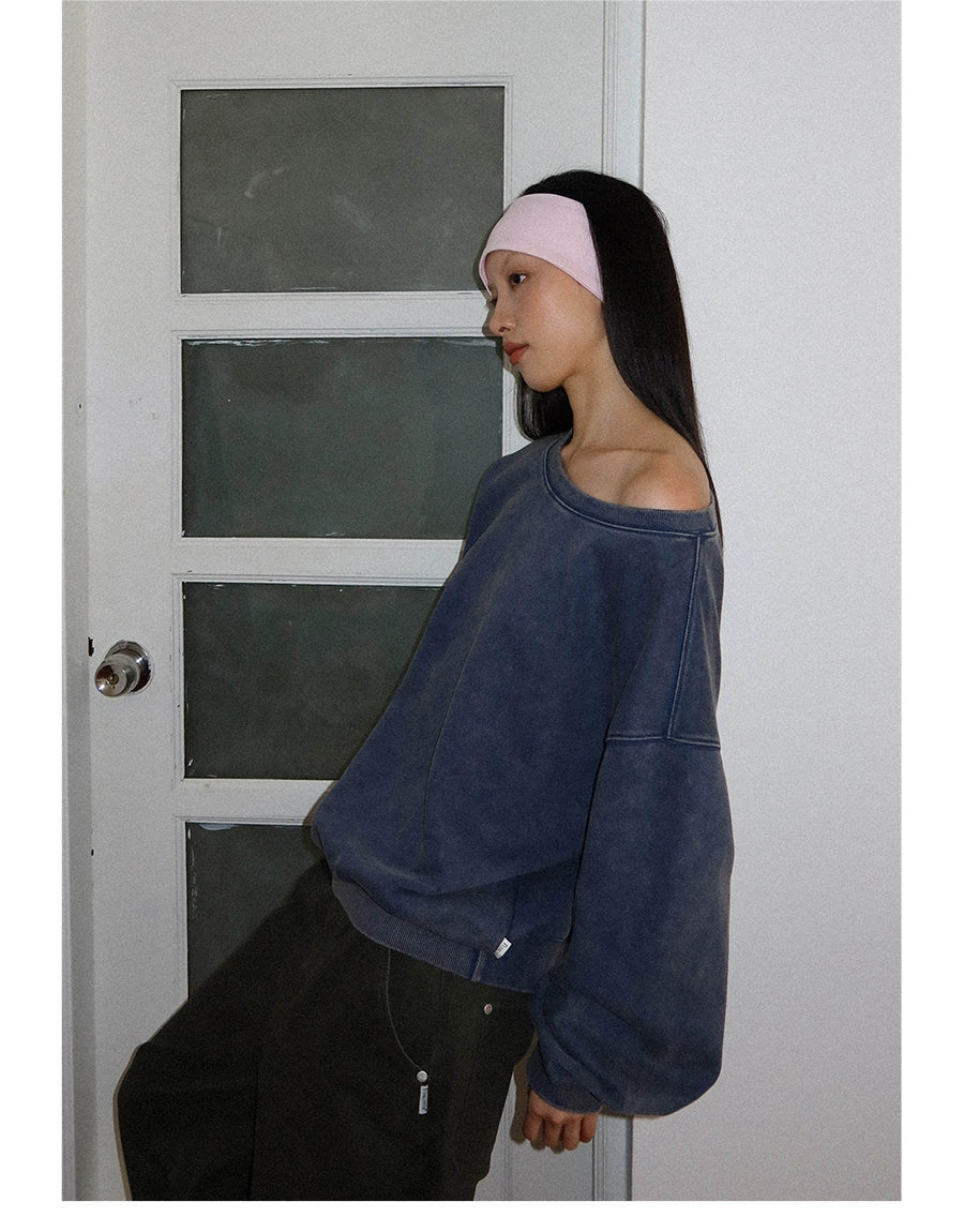 FUNKYFUN Loose Boat Collar Drop Shoulder Pullover Sweater