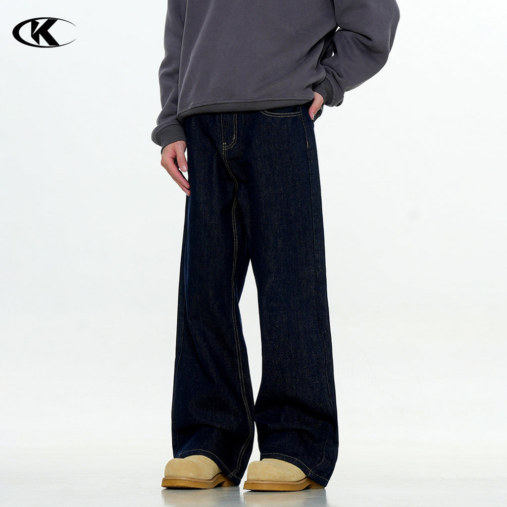 11KN American Retro Straight Washed Jeans for Loose High Street Cleanfit Long Pants
