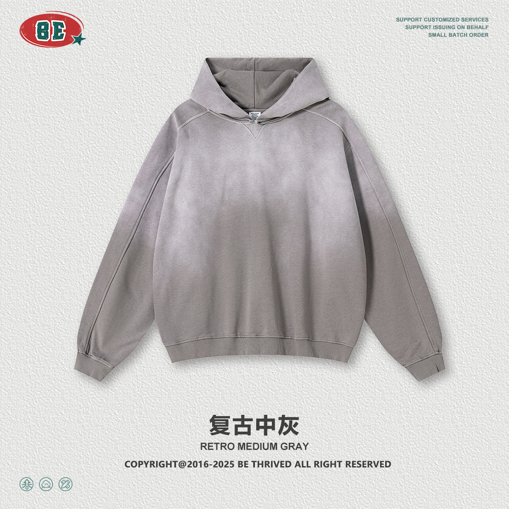 BE Old Made Dirty Silhouette Shoulder Loose Hooded Sweater