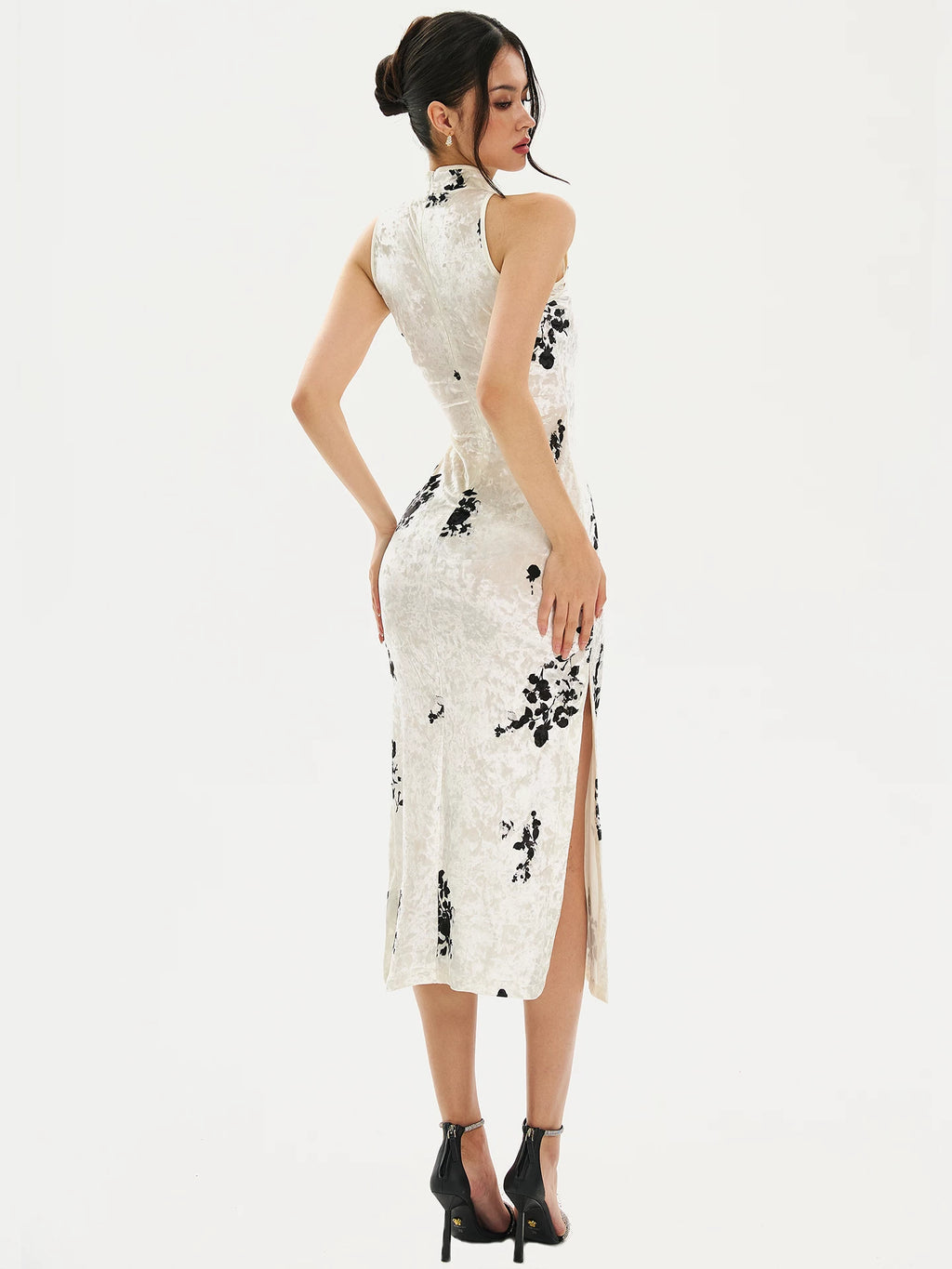 FINDYAWINGS Waist Ink Printing Long Cheongsam Dress