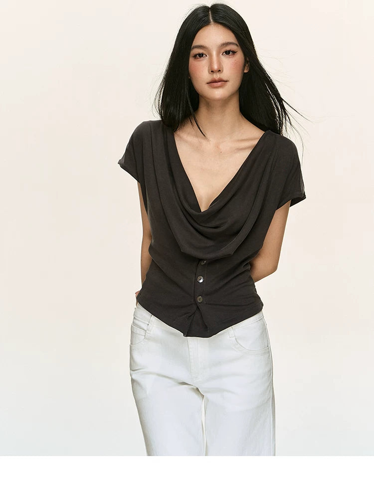 Anna Aneae Swinging Neck Kink V Neck Slim Slim Tee