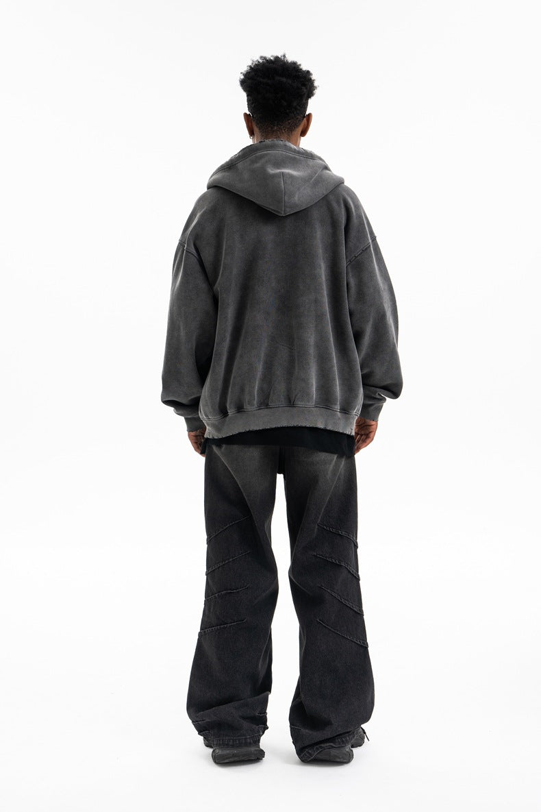 SUPER WAY Vintage Old Cardigan Fleece Hooded Sweater