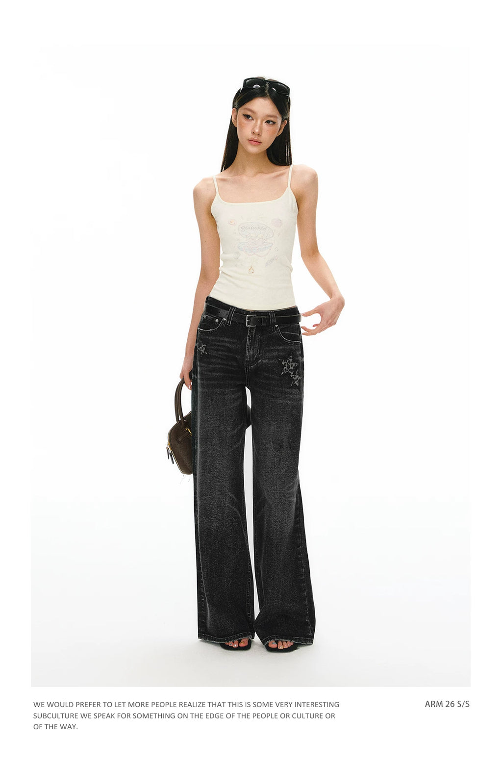 Ariseism Vintage Star Embroidery Straight Wide Leg Jeans