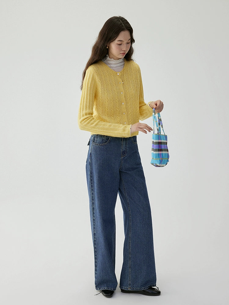VOOE Crew Neck Twist Lazy Knitted Sweater Cardigan