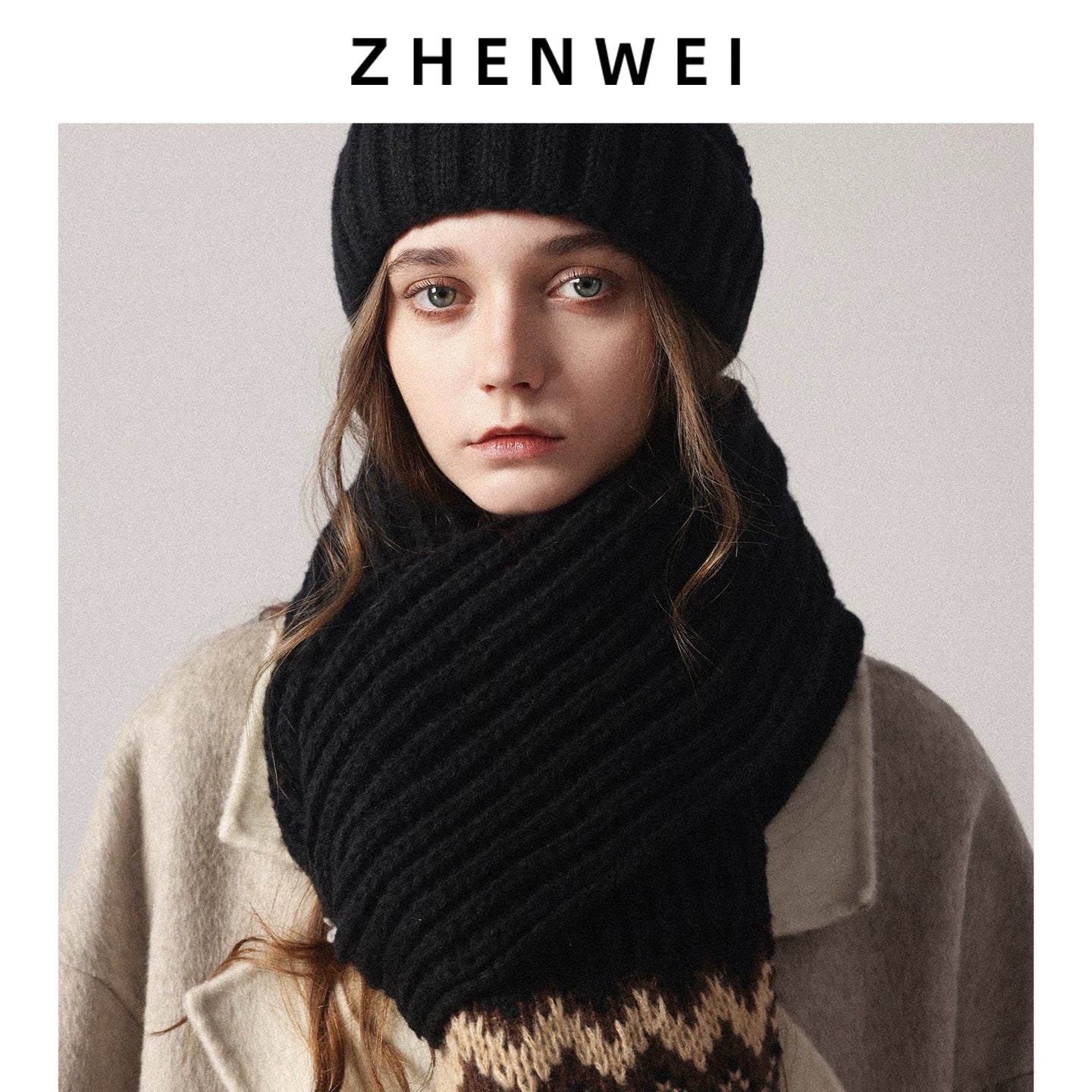 ZHENWEI Fair Island Style Scarf Hat Two-piece Set