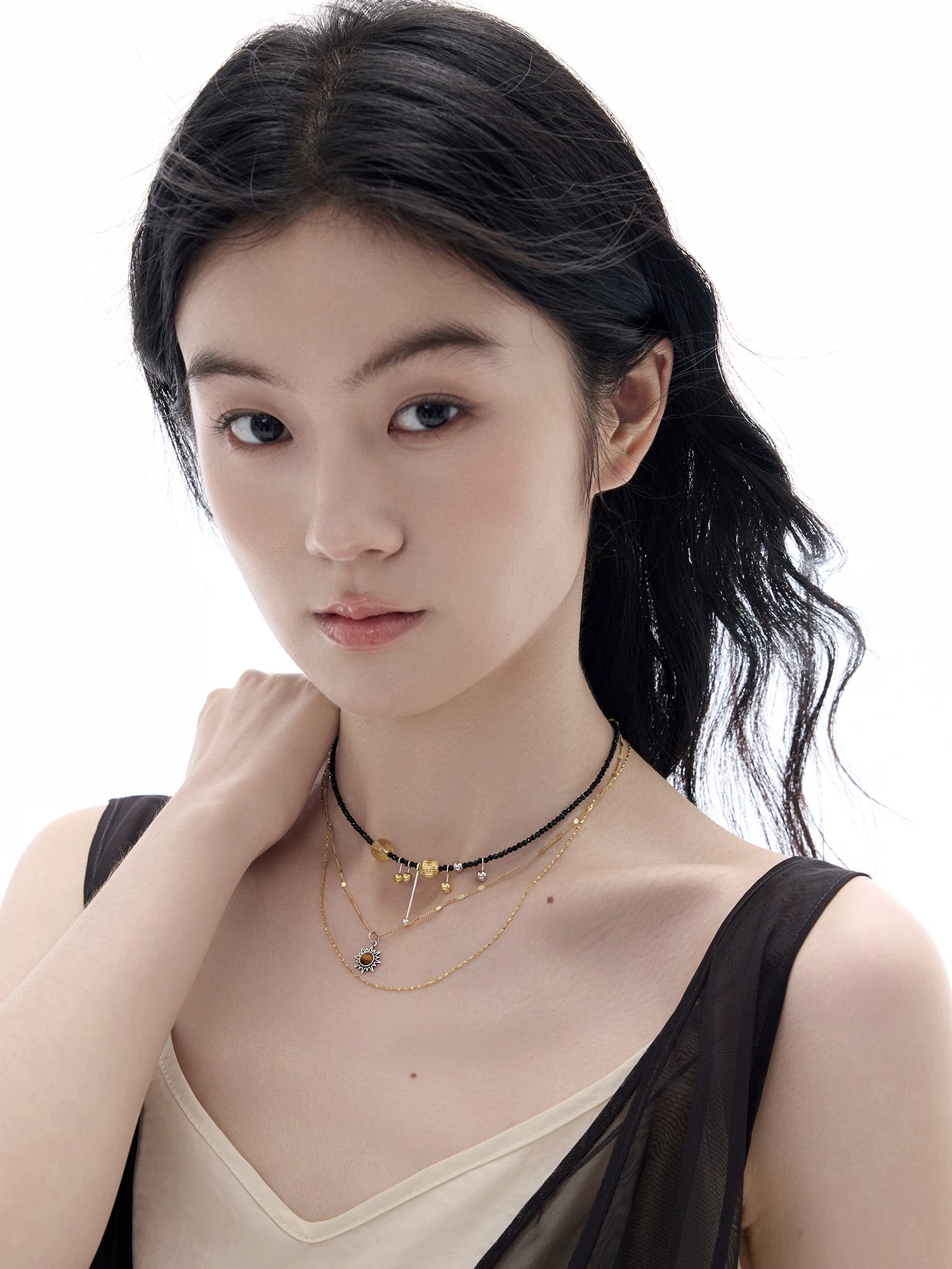 NO SOLUTION Punk Stacked Crystal Necklace